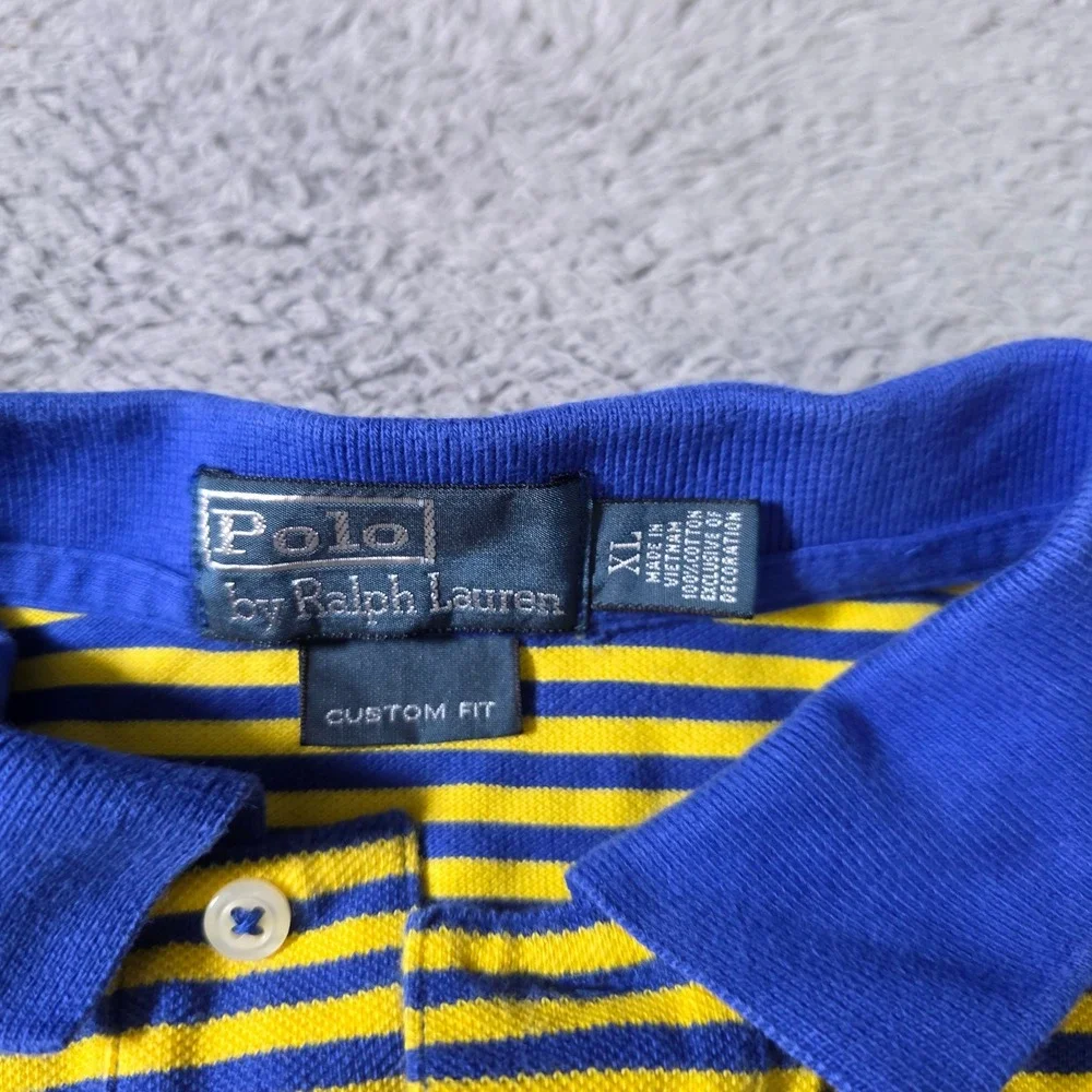 Polo Ralph Lauren Mens XL Polo Shirt Yellow Blue Striped Custom Fit Red Pony